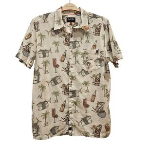 Salt Life Men's Short Sleeve Button Up Shirt M Sushi Shark Palm Tree Hawaiian